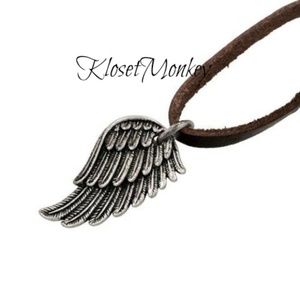 NEW Genuine Leather Unisex Angel Wing Necklace